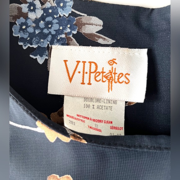 Vintage 80s/90s V-l-Petites Beautiful Navy Floral Print Lightweight Midi Dress - Picture 8 of 13
